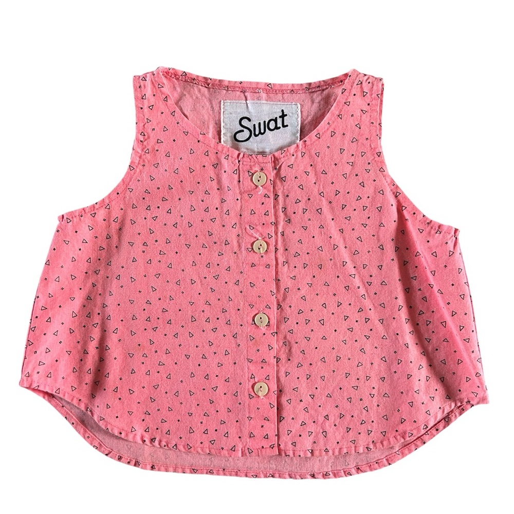 Vintage Swat Girls S Midriff Top Sleeveless Neon Pink Geometric Triangles Vest